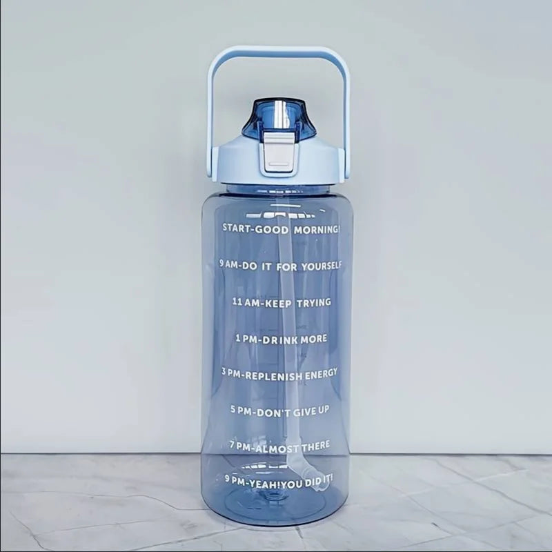 2L Large Motivational Water Bottle with Time Marker and Straw - 24