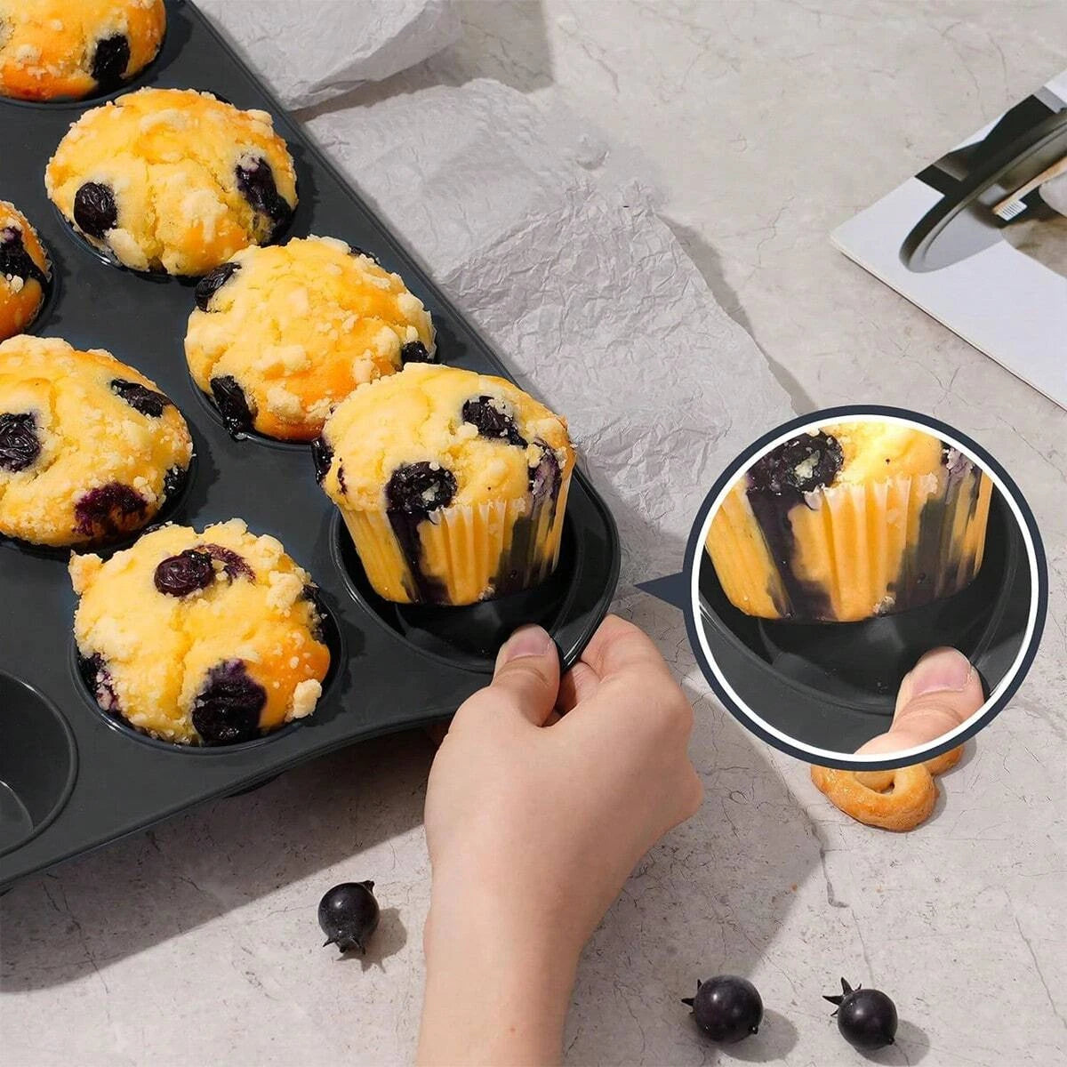 12-Cup Silicone Muffin Pan Nonstick Cupcake Baking Mold Tray - 12