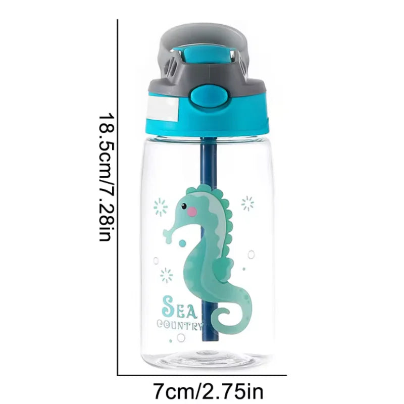 Kids Sippy Water Bottle 480ml BPA Free Cartoon Straw Cup for Toddlers