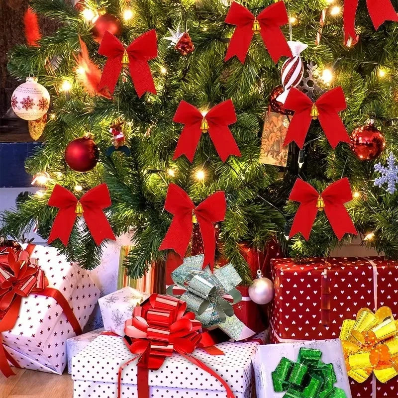 Small Christmas Bow Decorations Set Tree Ornaments Holiday Gift Decor
