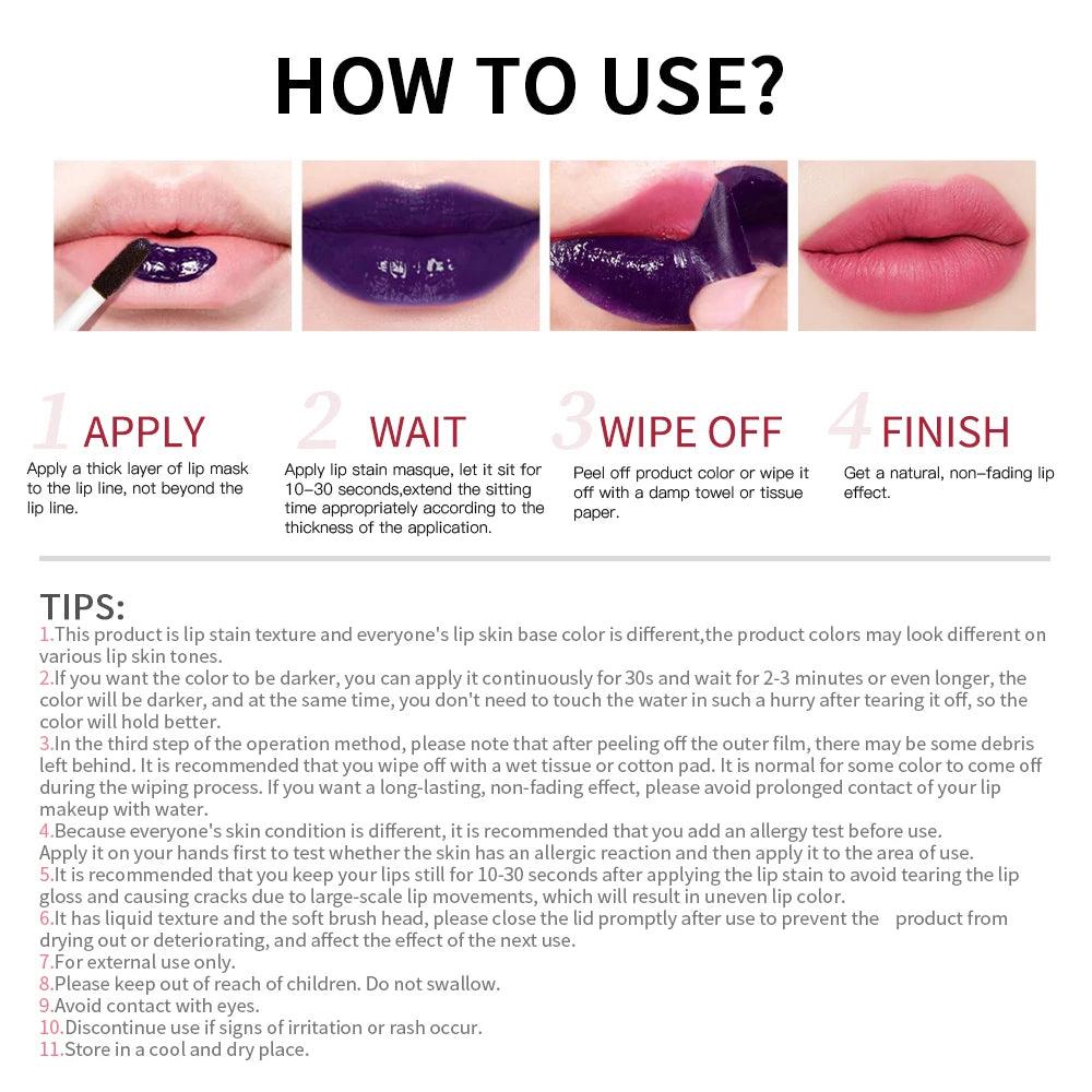 Peel Off Lip Gloss Long Lasting Waterproof Lip Tint Stain - 6