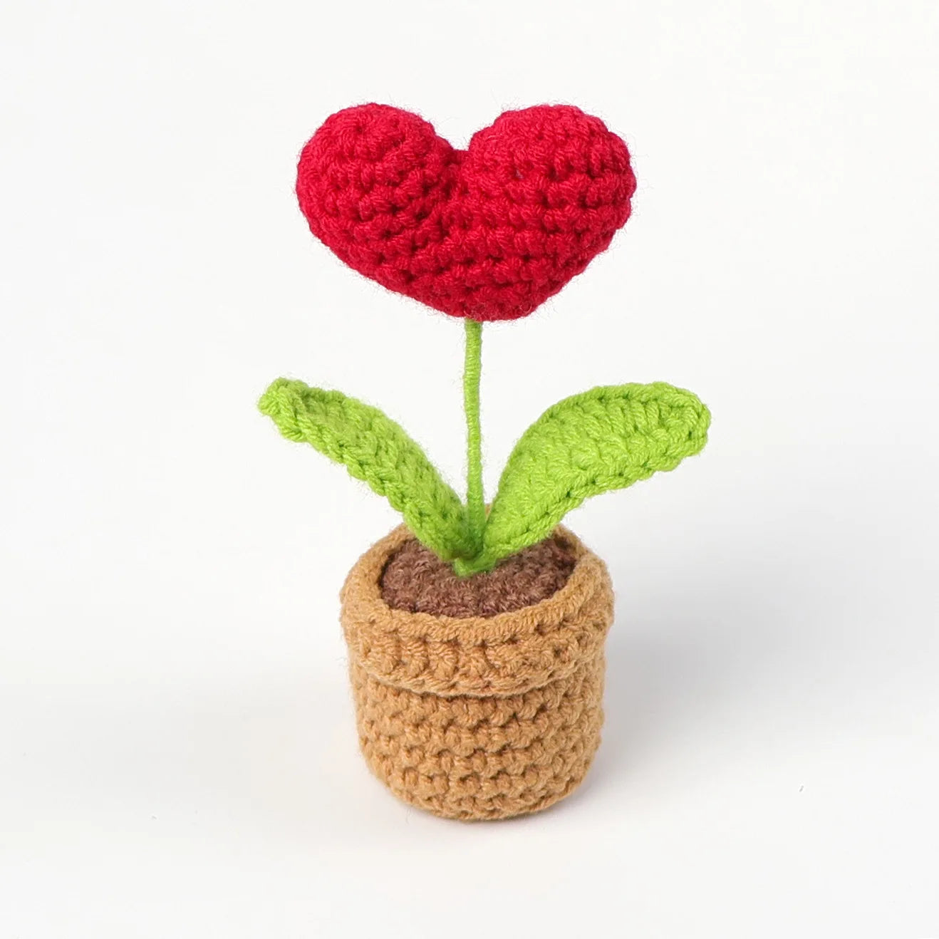 Handmade Knitted Heart Flower Pot Artificial Bonsai Desk Decoration Gift - 13