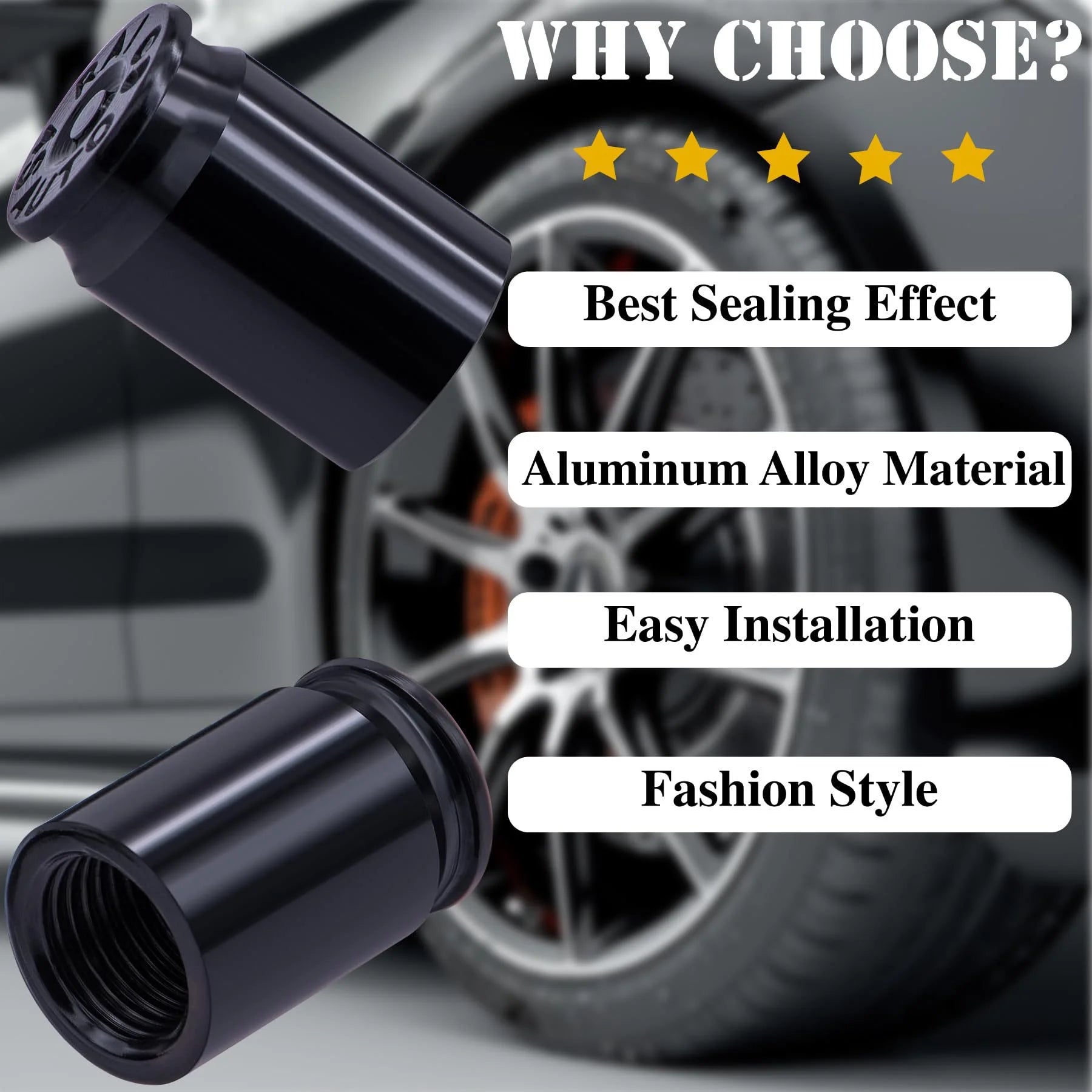 4PCS Bullet Valve Stem Caps Aluminum Tire Air Caps for Car Truck Bike - 2