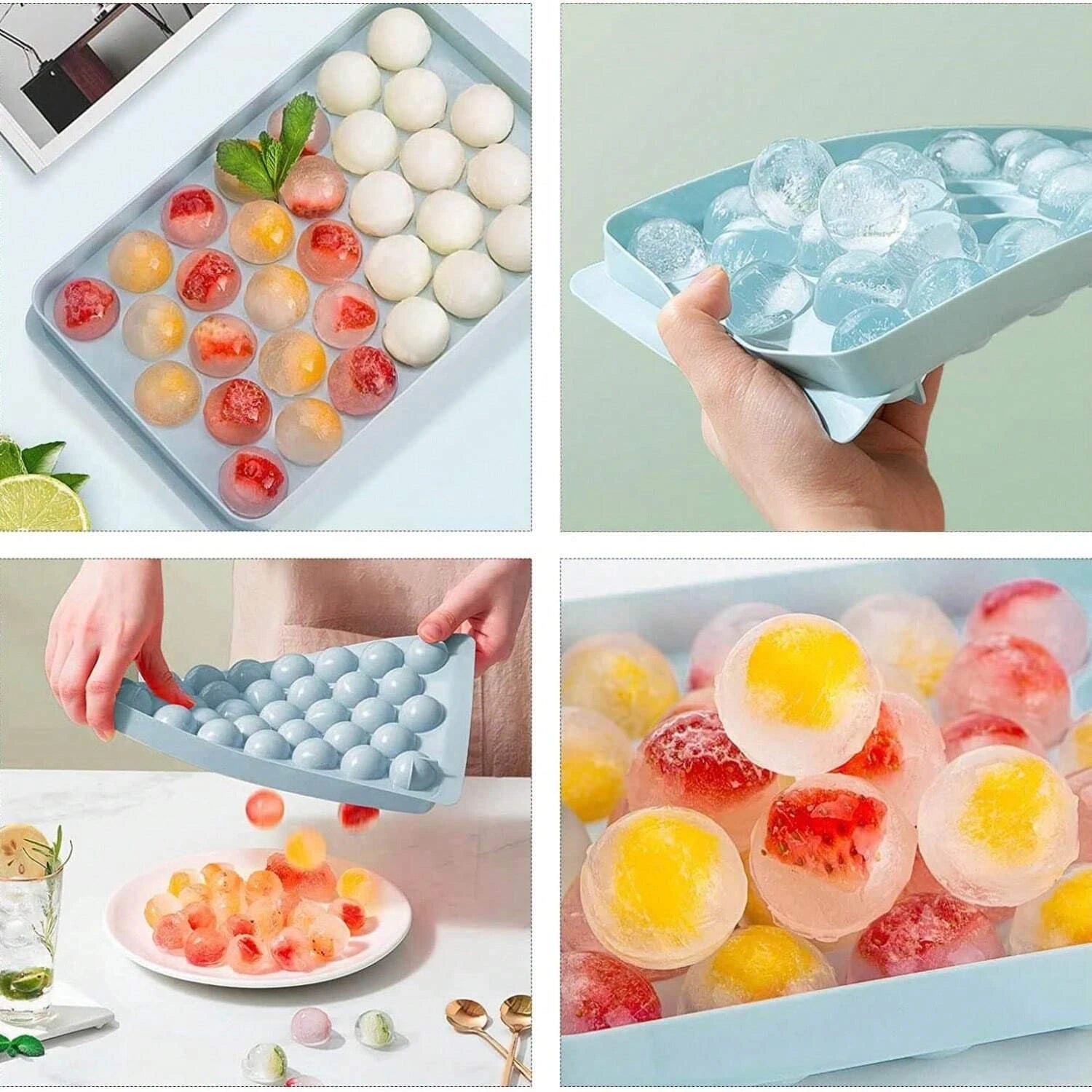 Round Ice Cube Tray Set with Storage Bin and Scoop for Whiskey Cocktail