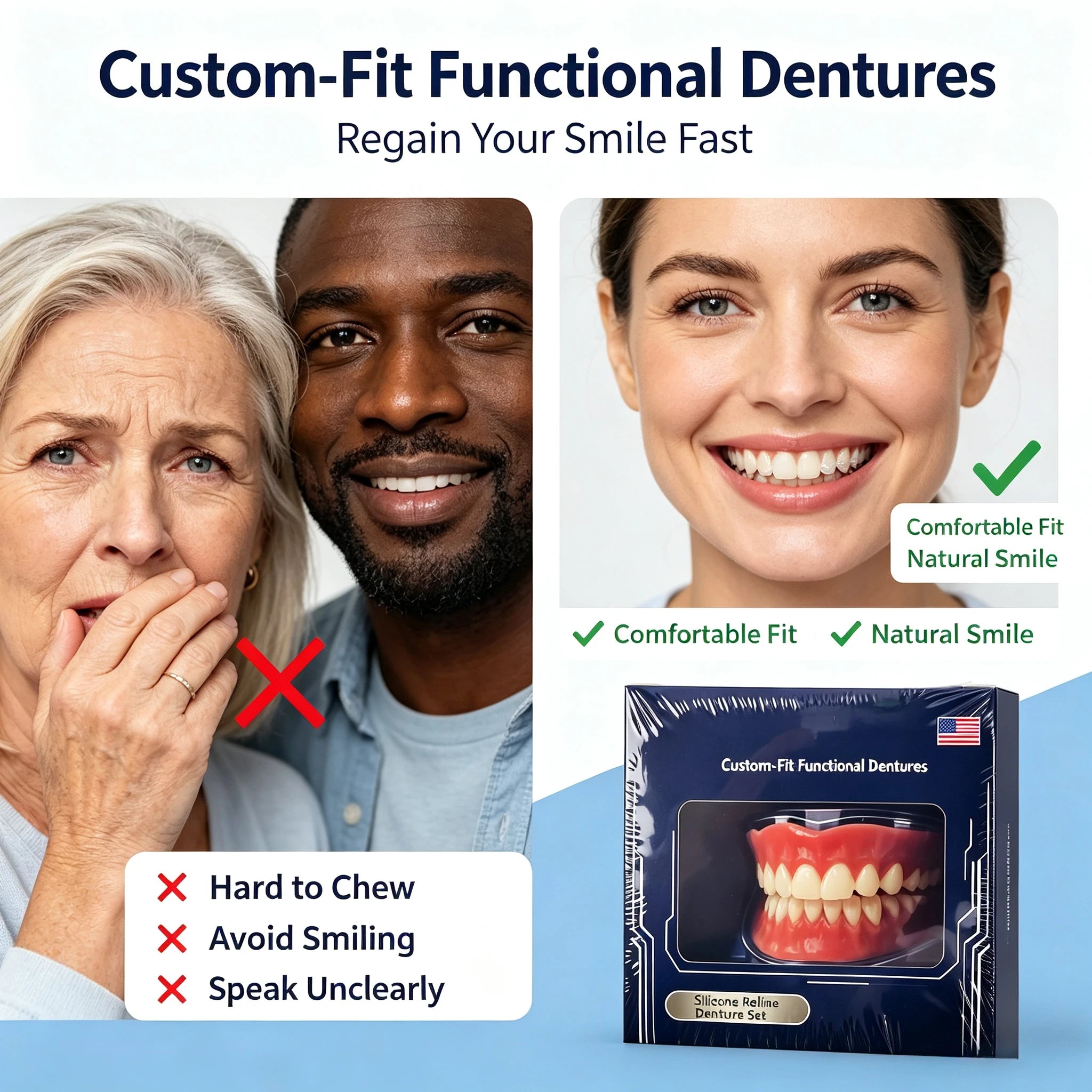 Silicone Denture Set Adjustable Custom Fit Oral Care - 4