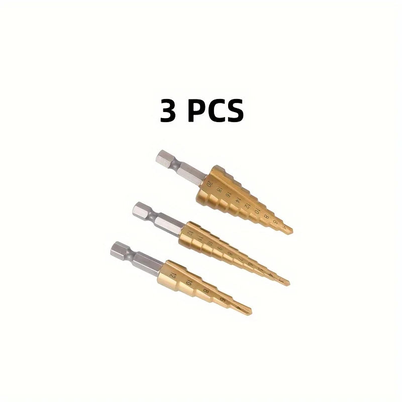 3 Piece Pagoda Step Drill Bit Set High Speed Steel Hole Opener