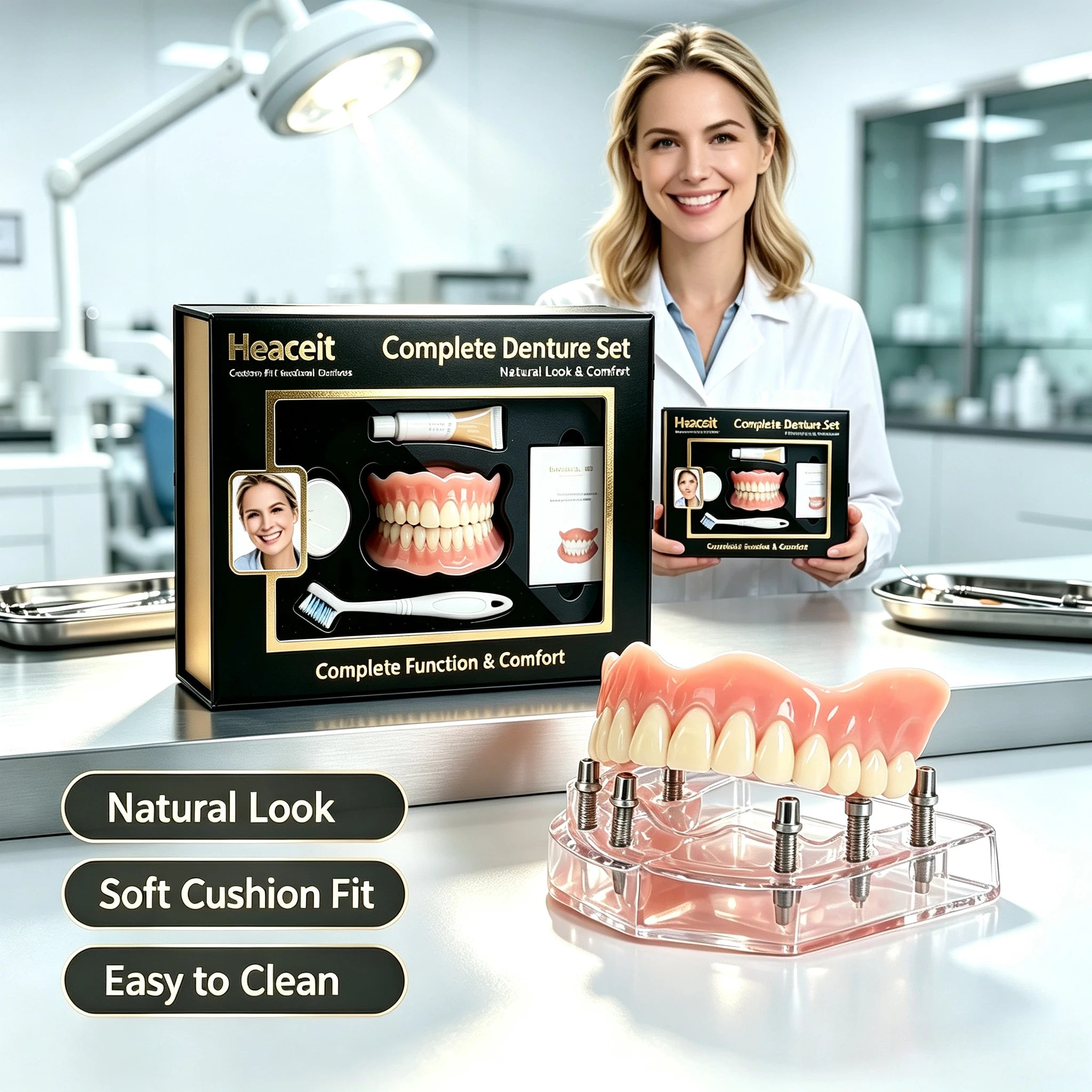 Silicone Full Denture Set Upper Lower Oral Care - 1
