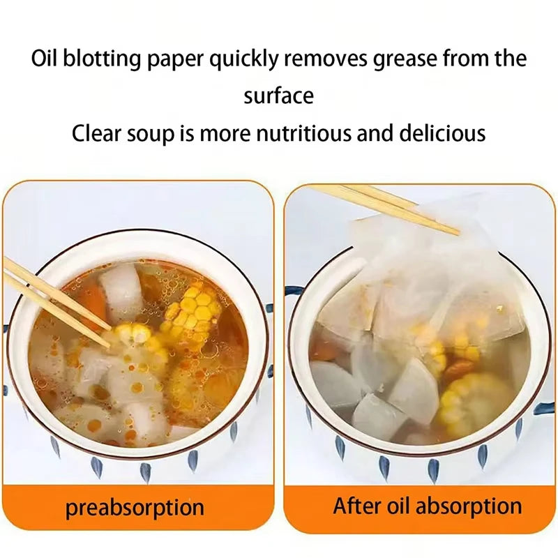 Kitchen Oil Absorbing Paper Food Grade Soup Grease Filter Sheets 30-100Pcs - 5