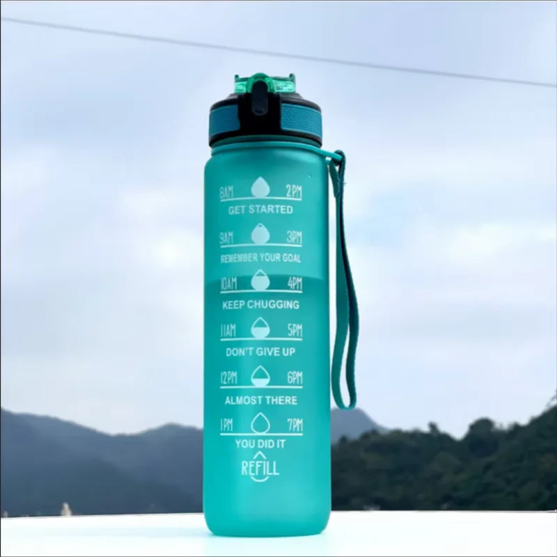 1000ml Motivational Water Bottle with Time Marker and Straw Leak Proof