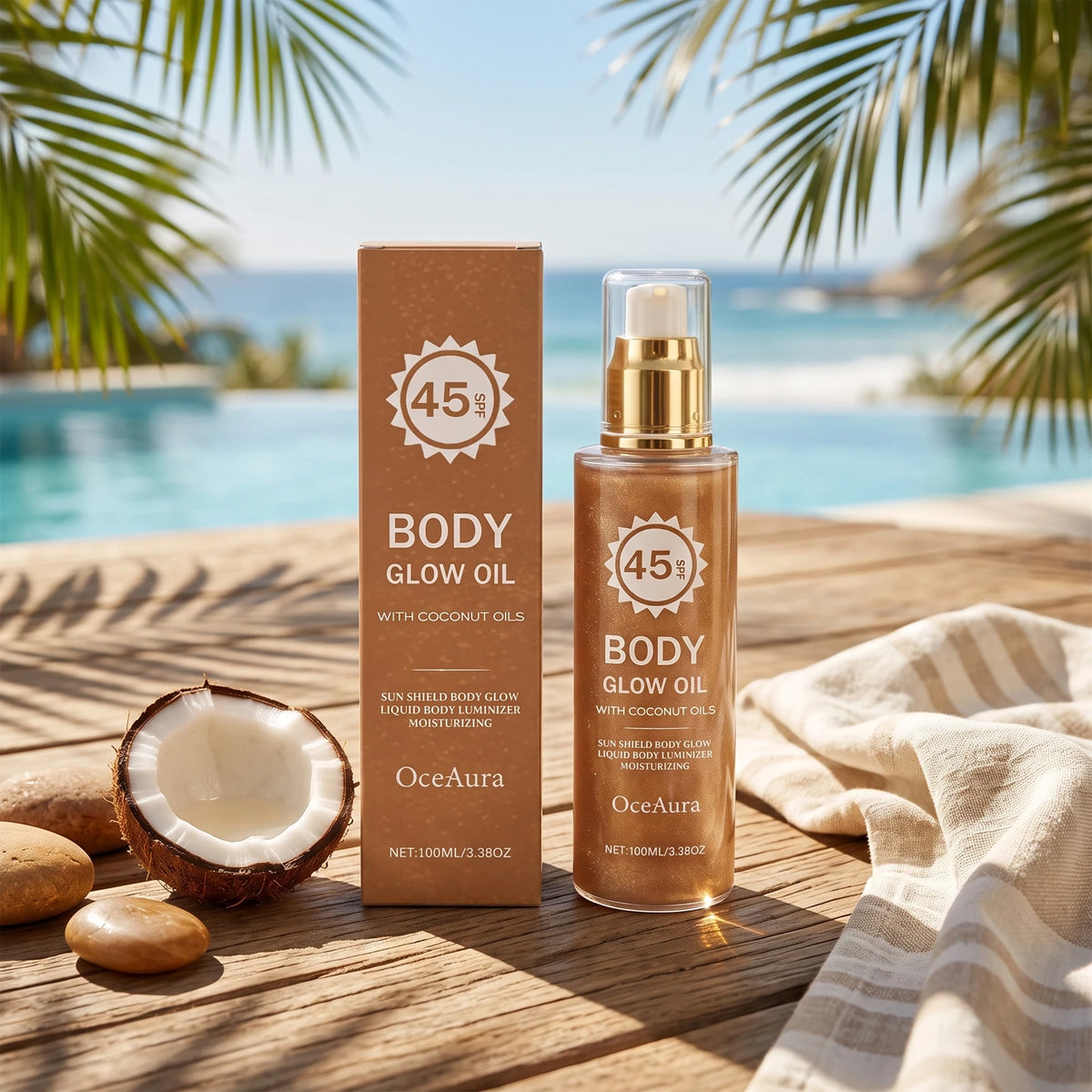 Glowing Body Oil SPF 45 Coconut Sun Shield Moisturizer