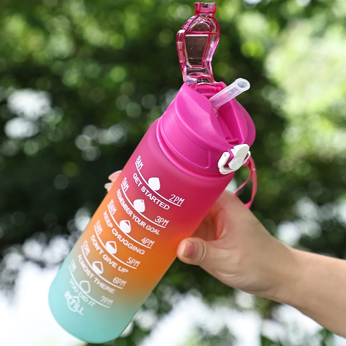Motivational Sports Water Bottle with Time Marker and Leak Proof Straw - 19