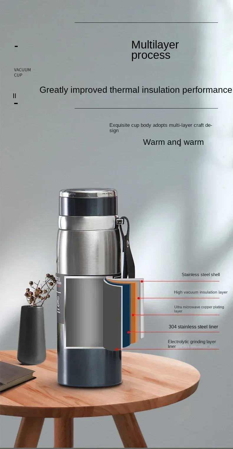 1L Stainless Steel Thermal Water Bottle Vacuum Insulated Travel Flask - 11