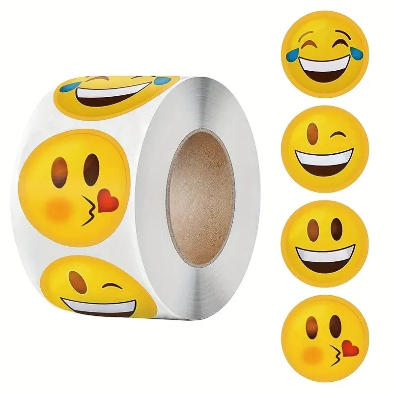 500 Pcs Emoji Sticker Roll Reward Labels for Kids Crafting and Parties - 7