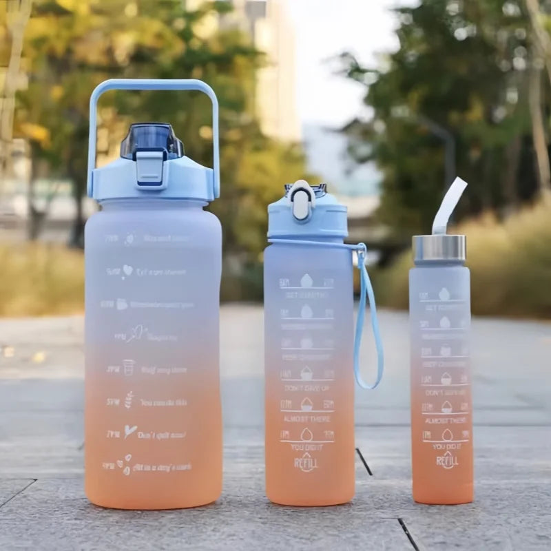 3-Piece Motivational Water Bottle Set with Time Marker and Straw - 9