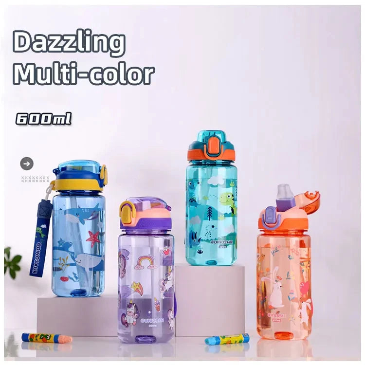 600ml Dinosaur Kids Water Bottle Leakproof Sippy Cup with Straw - 11