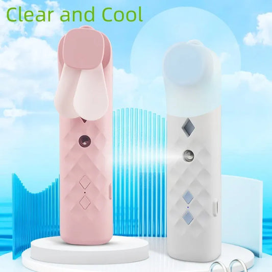 Portable 2-in-1 Handheld Mist Fan USB Rechargeable Cooling Face Steamer