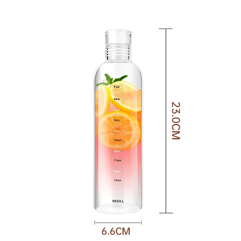 Clear Sports Water Bottle with Time Marker Leak Proof Gym Drinking Cup