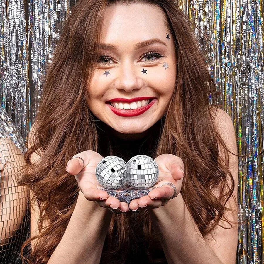 Mini Disco Ball Ornament Set Reflective Silver Party Decor for Cakes - 8