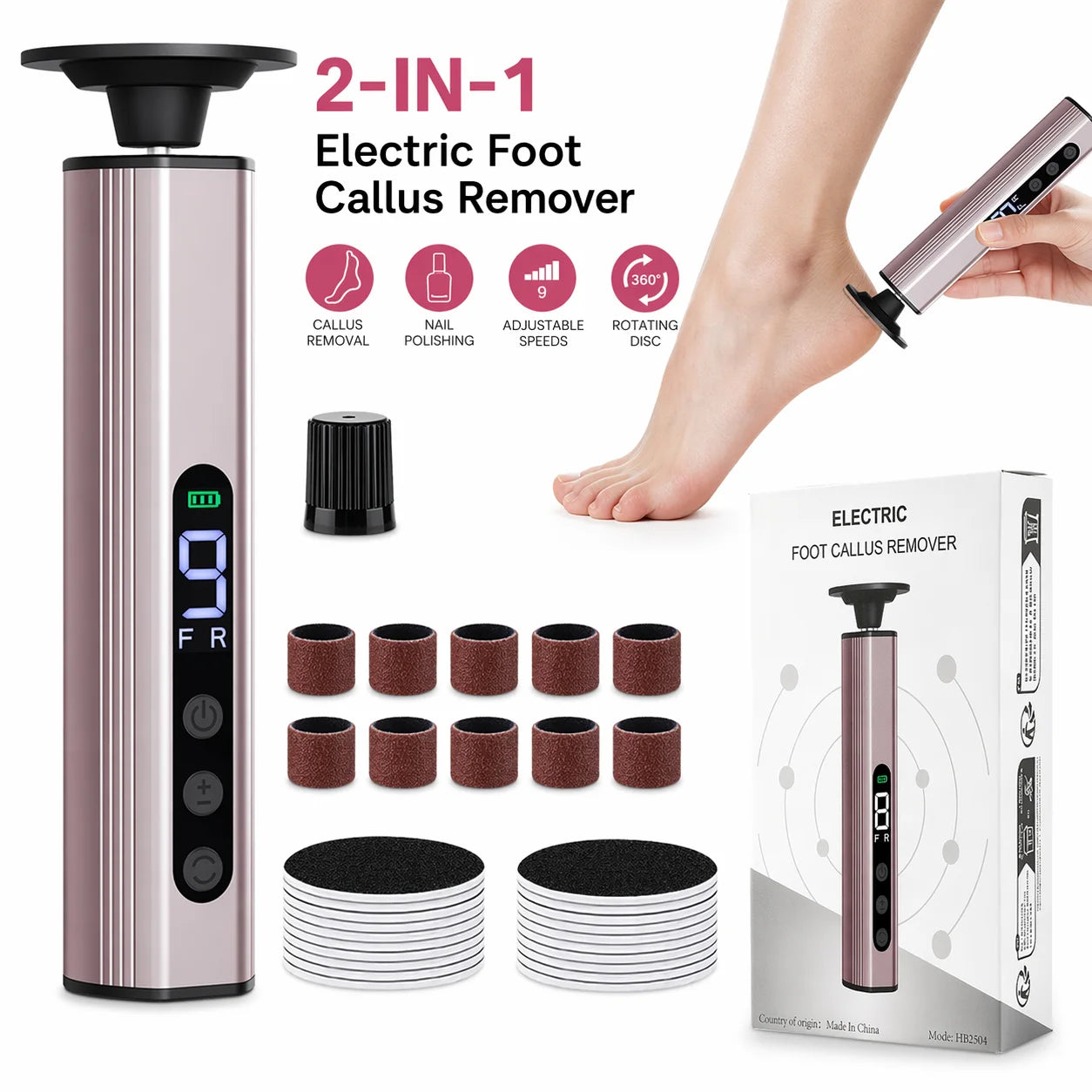 Electric Foot File Callus Remover Dual Direction Rechargeable Grinder - 1