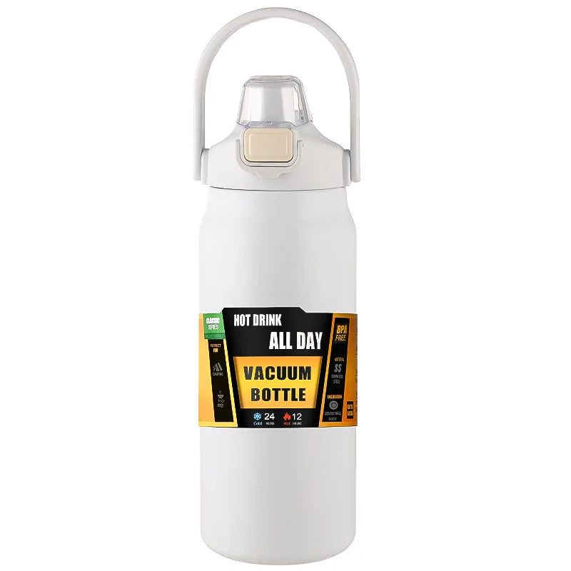 Insulated Stainless Steel Water Bottle Vacuum Flask with Straw Lid - 17