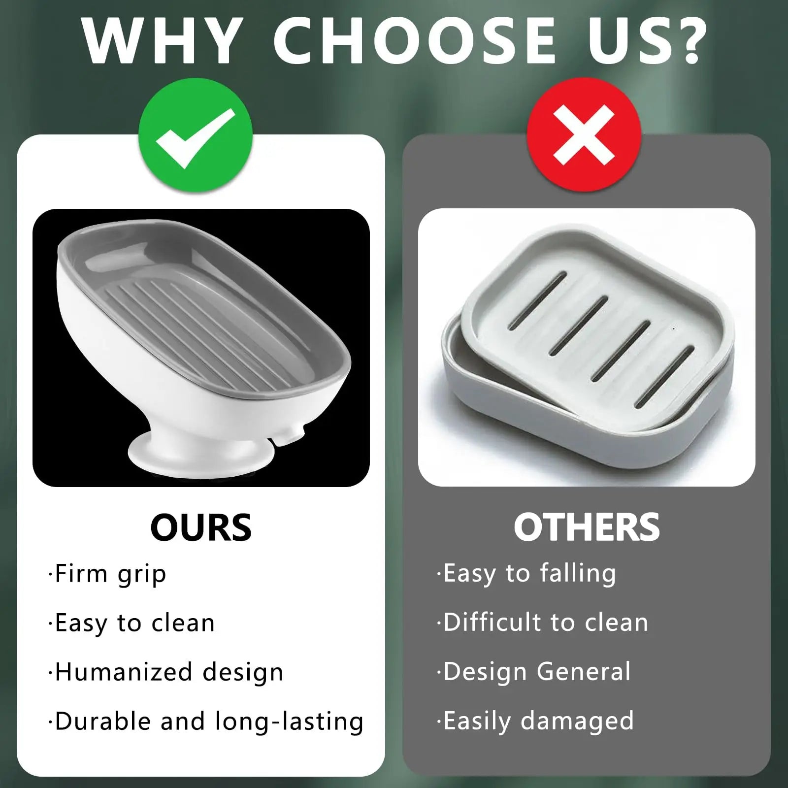 Suction Cup Soap Holder Drain Dish for Bathroom Kitchen Sponge Organizer - 7