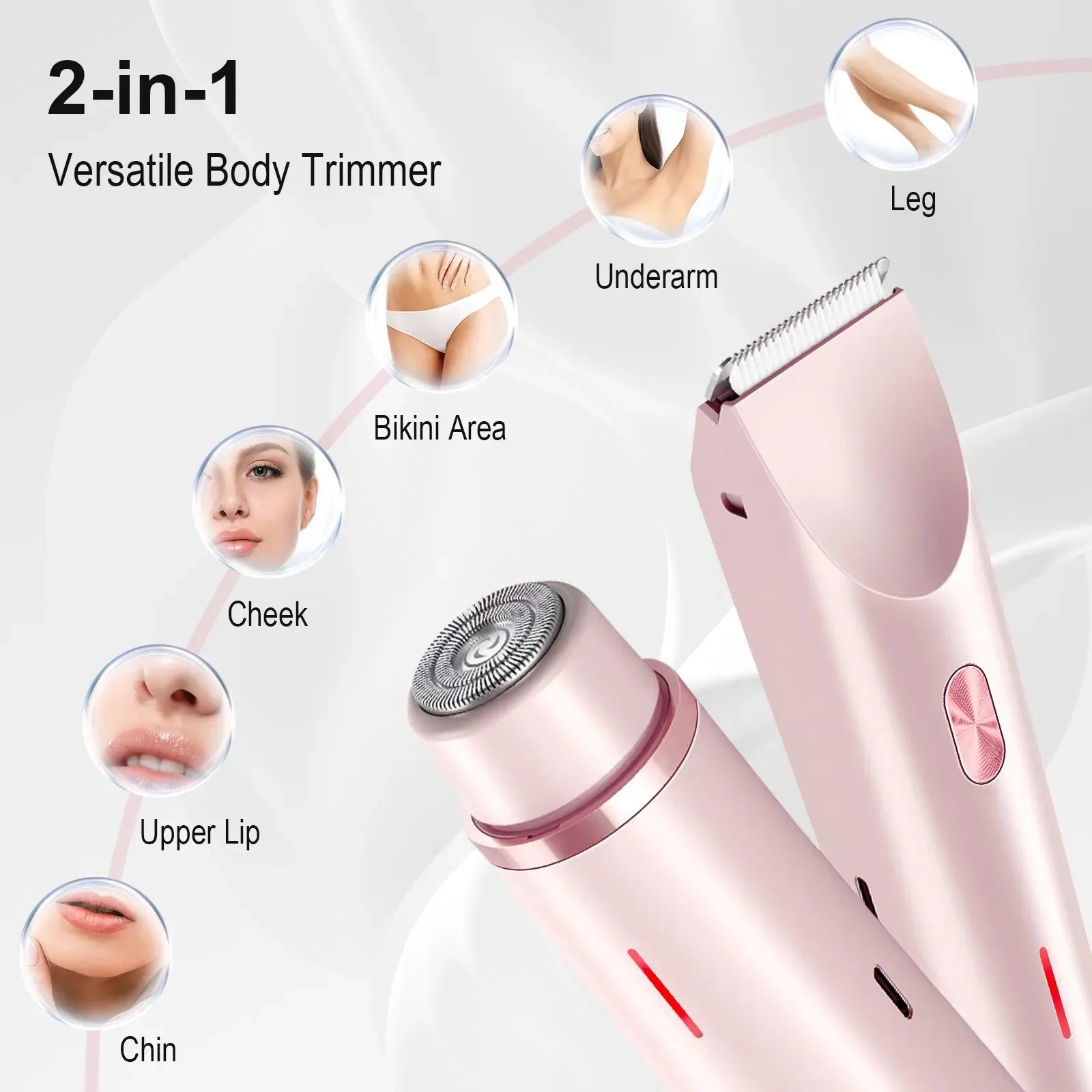 2 in 1 Women Electric Razor Bikini Trimmer Face Shaver Hair Removal - 2