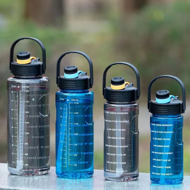 Large Capacity Sports Water Bottle with Straw and Time Marker - 7