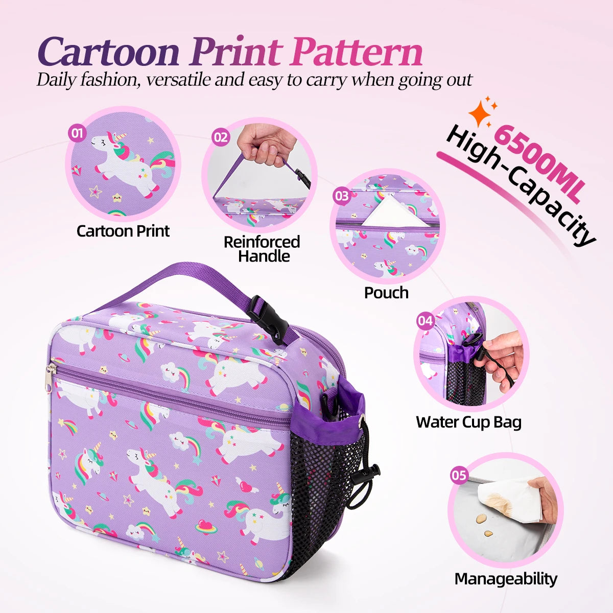 Insulated Cartoon Lunch Bag Portable Thermal Food Box with Shoulder Strap