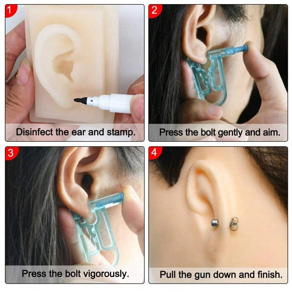 Disposable Ear Piercing Gun Kit Sterile Safety Studs Piercer Tool Set - 5