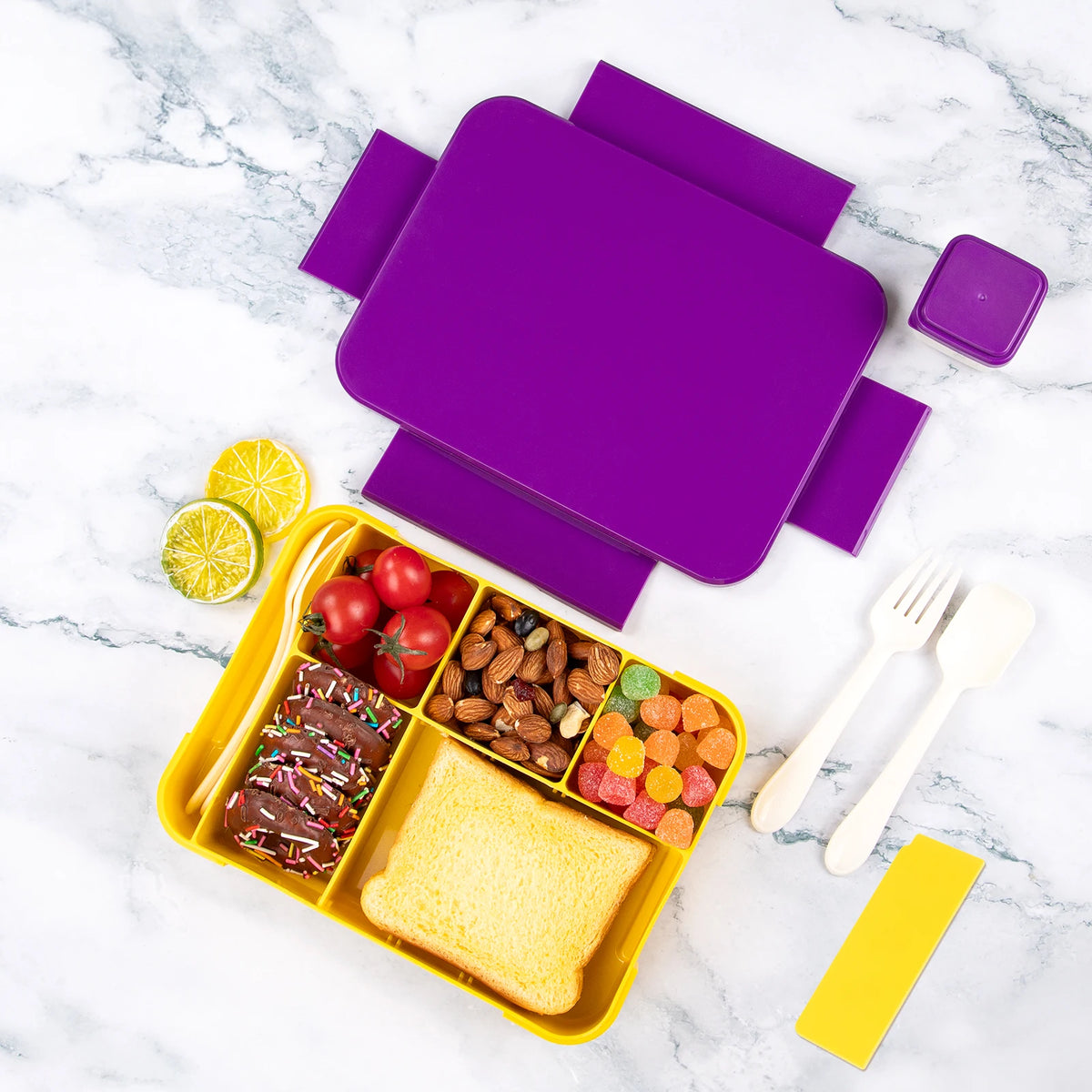 4-Compartment Bento Lunch Box for Kids and Adults with Utensils