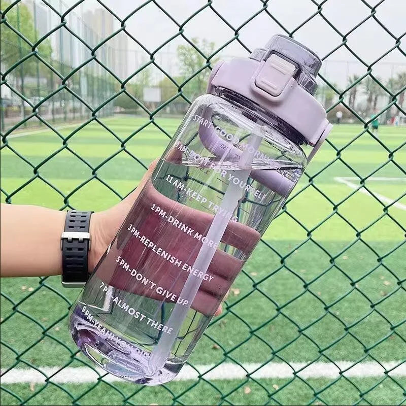 2L Motivational Water Bottle with Straw and Time Marker Fitness Jug - 4