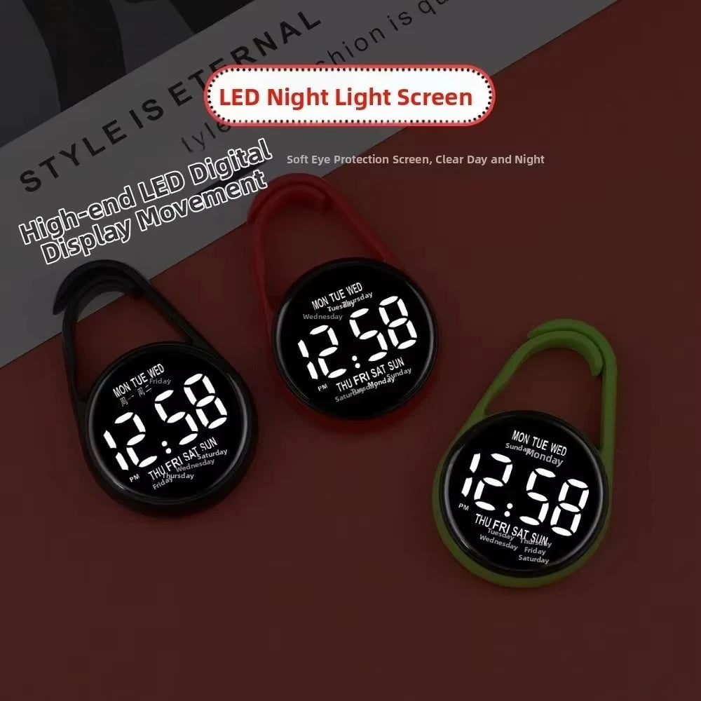 2PC LED Digital Hanging Pocket Watch Waterproof Luminous Carabiner Clock - 3