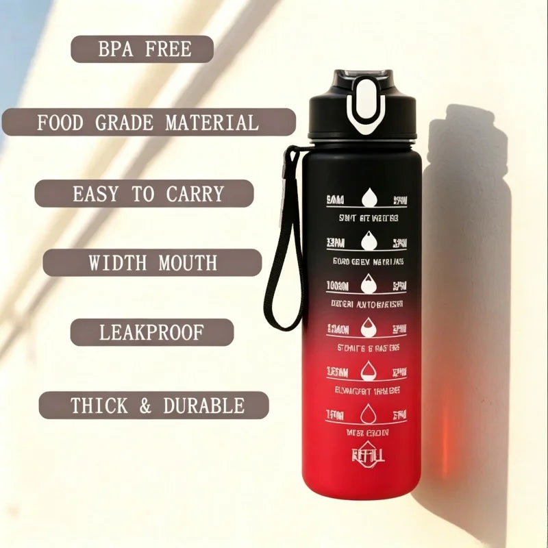 Motivational Sports Water Bottle Leak Proof Time Marker Gym Flask
