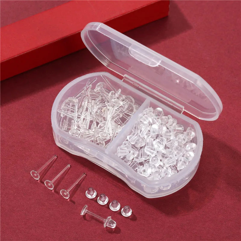 100pcs Clear Plastic Earring Studs Invisible Piercing Retainers DIY
