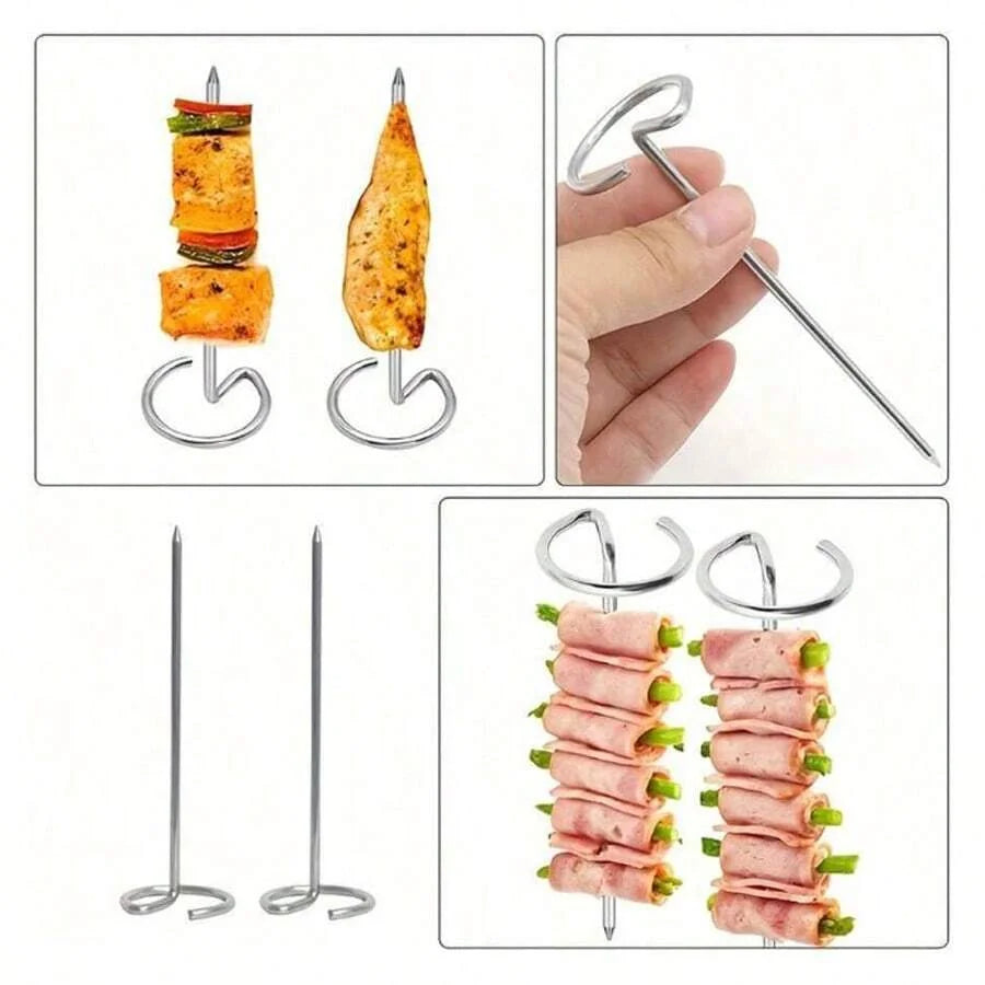 Stainless Steel Kabob Skewers Reusable BBQ Grilling Sticks Set