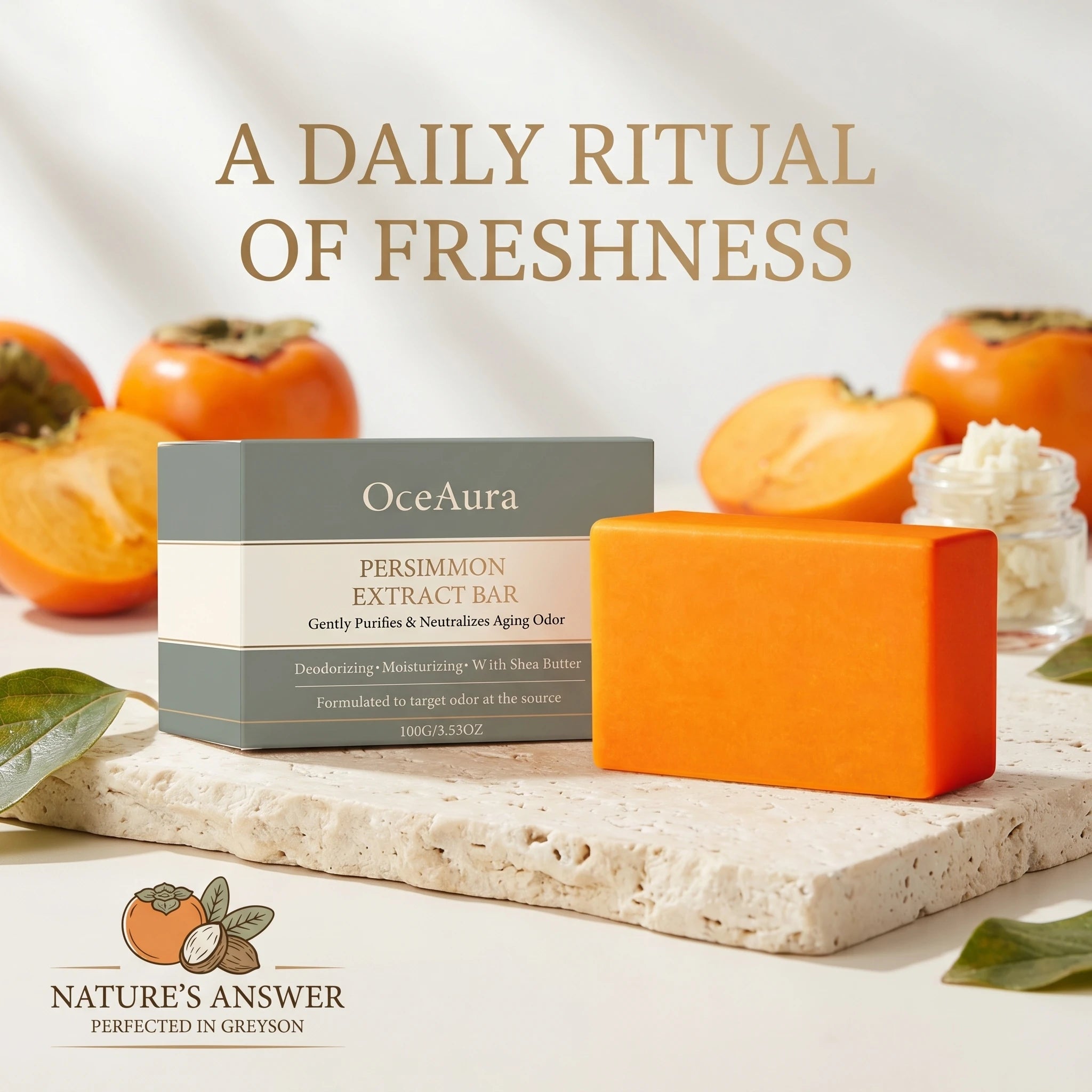 Persimmon Deodorizing Body Soap Aging Odor Neutralizer Skin Care Bar - 4