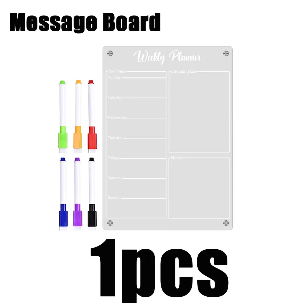 Magnetic Acrylic Fridge Calendar Dry Erase Weekly Planner Board Set - 12