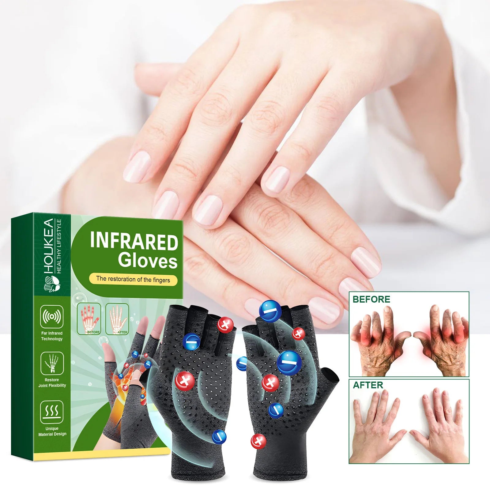 Magnetic Arthritis Therapy Gloves Hand Wrist Pain Relief Compression - 2