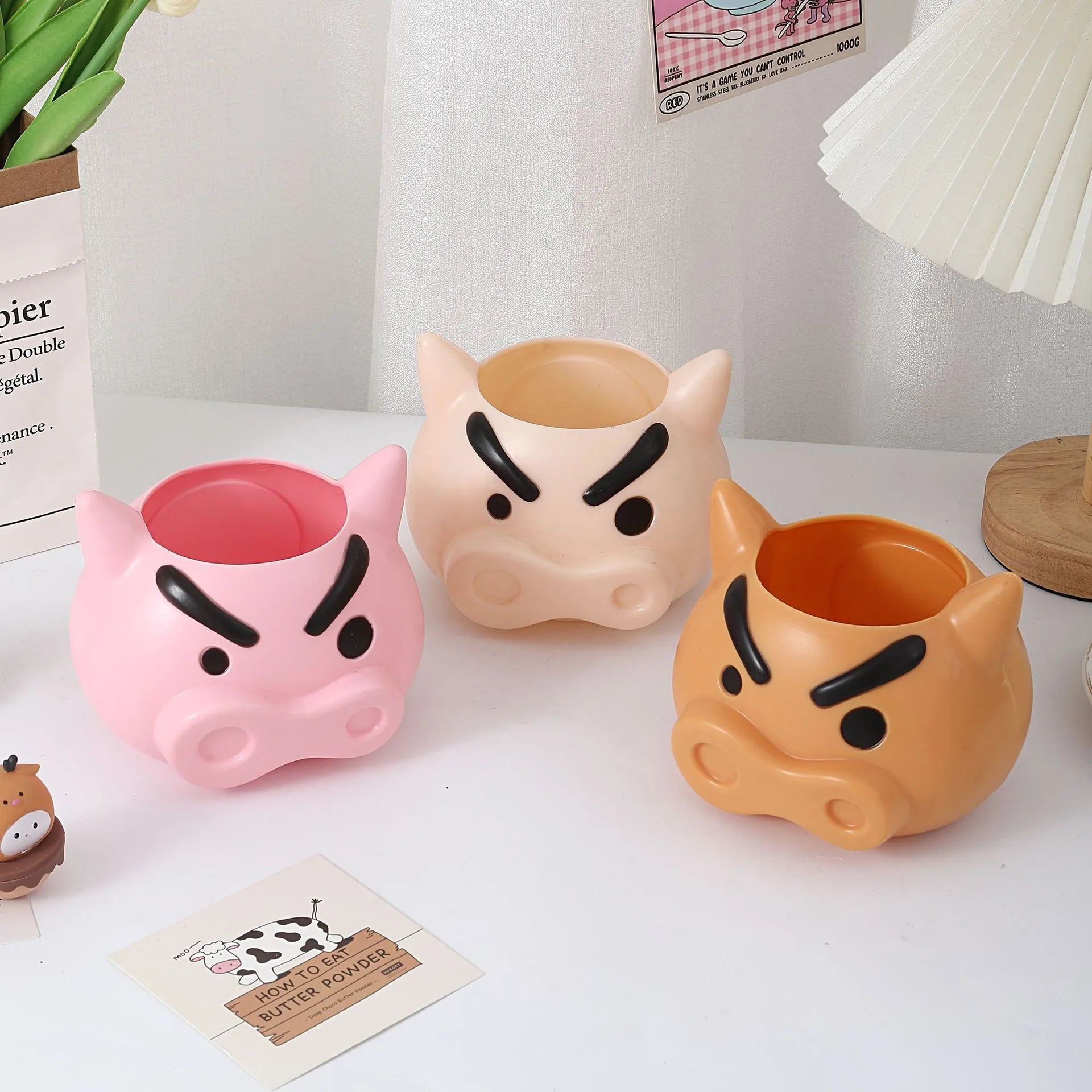 Cartoon Pig Desk Organizer Makeup Brush Holder and Pen Cup - 4
