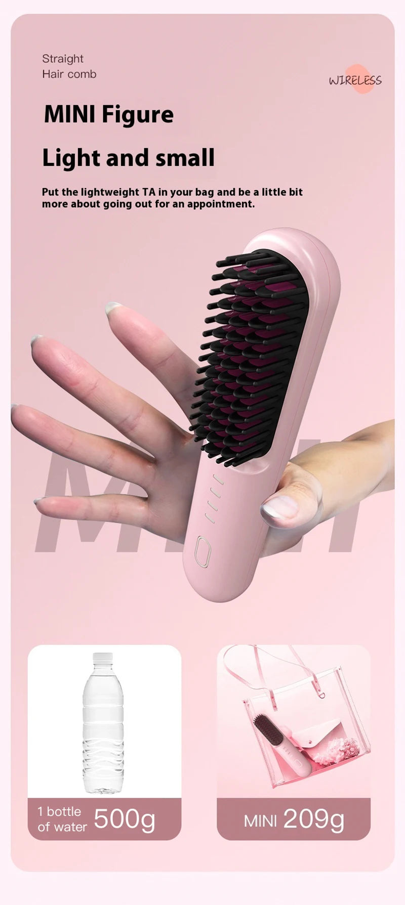 Cordless Ion Care Straight Hair Brush 4-Speed Heated Comb - 23