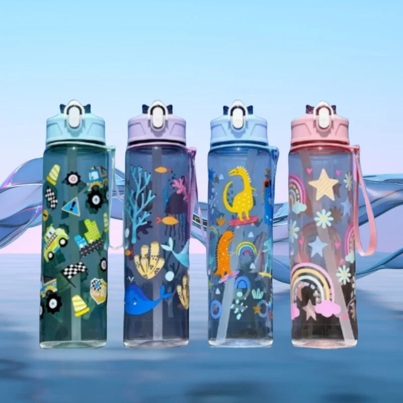 750ml Kids Cartoon Water Bottle with Straw Leak Proof Portable Cup - 1