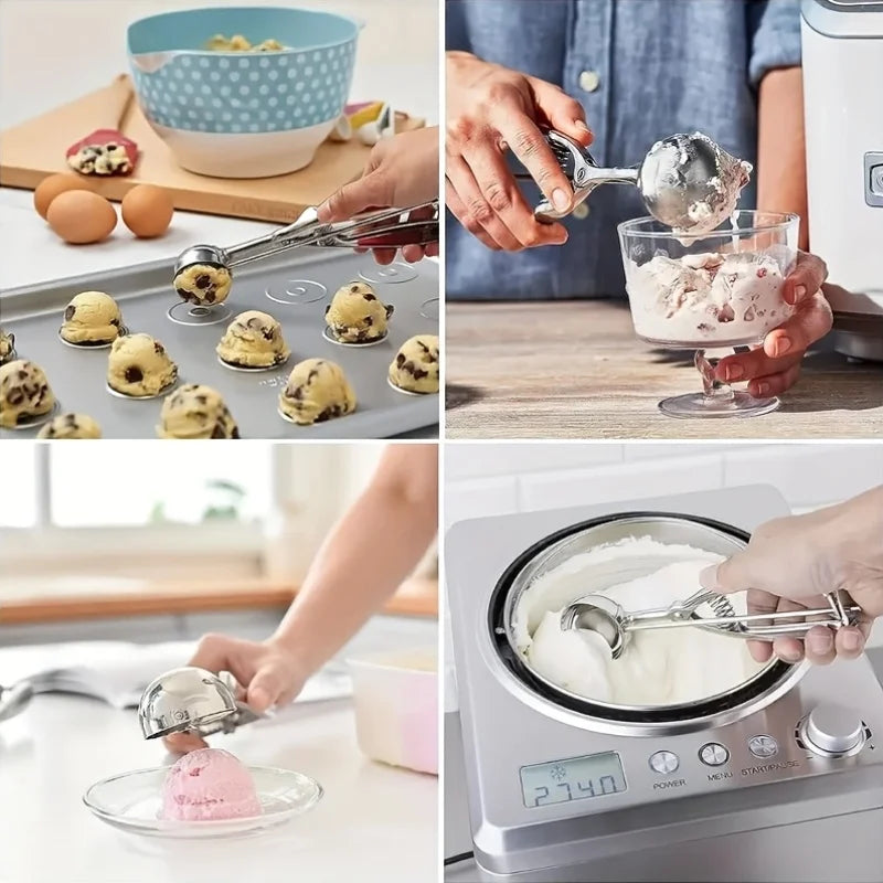 3pc Stainless Steel Ice Cream Scoop Set Trigger Cookie Dough Baller