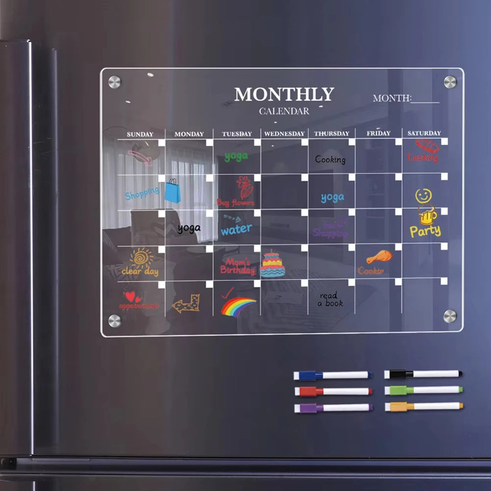 Magnetic Acrylic Fridge Calendar Dry Erase Weekly Planner Board Set - 5