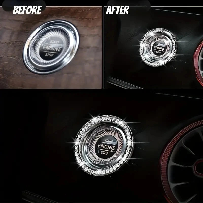 Car Engine Start Stop Button Ring Bling Rhinestone Ignition Trim - 11