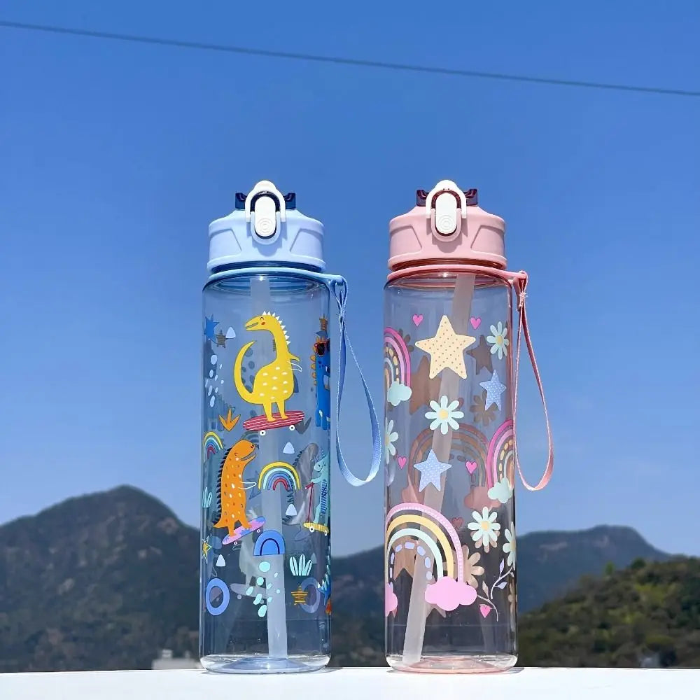 750ml Kids Cartoon Water Bottle with Straw Leak Proof Portable Cup - 9