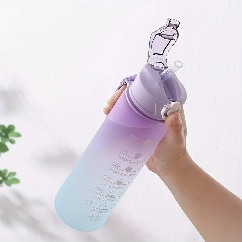 900ml Motivational Water Bottle Leak Proof Sports Jug with Straw - 12