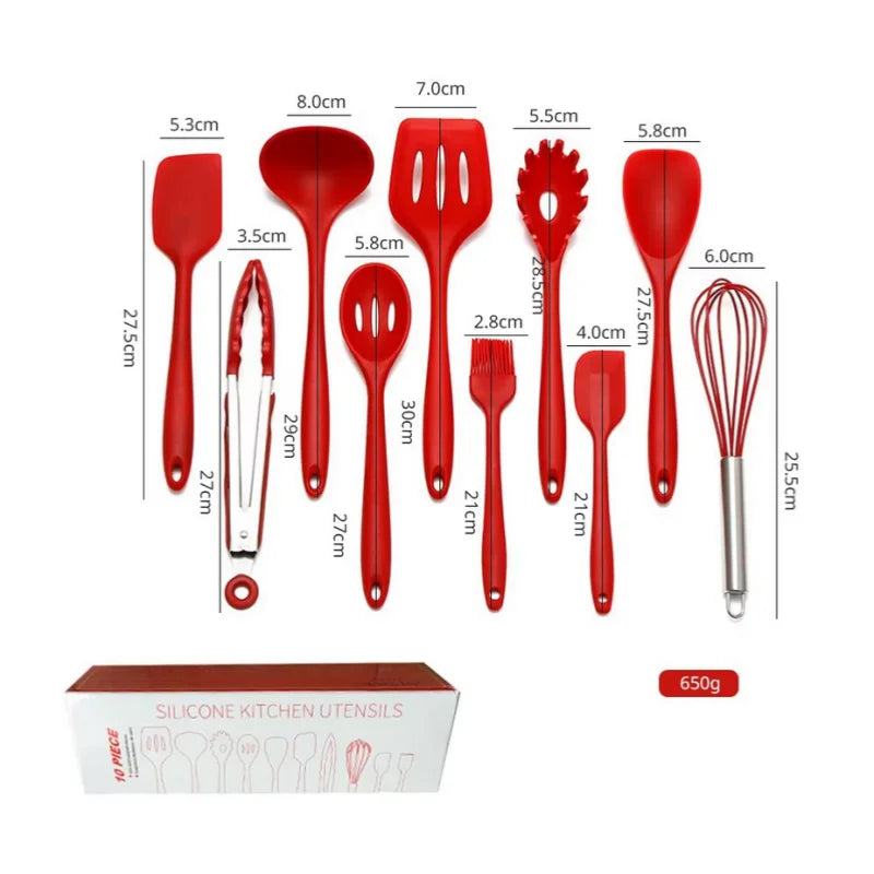 10 Piece Silicone Kitchen Utensil Set Nonstick Heat Resistant Cookware