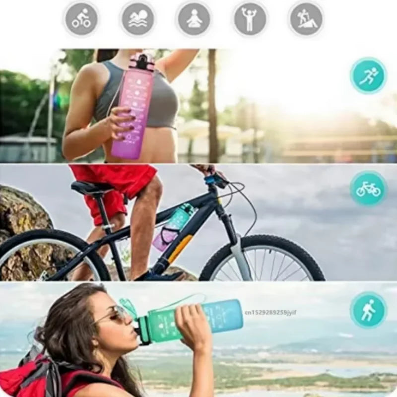 1000ml Motivational Water Bottle with Time Marker and Straw Leak Proof