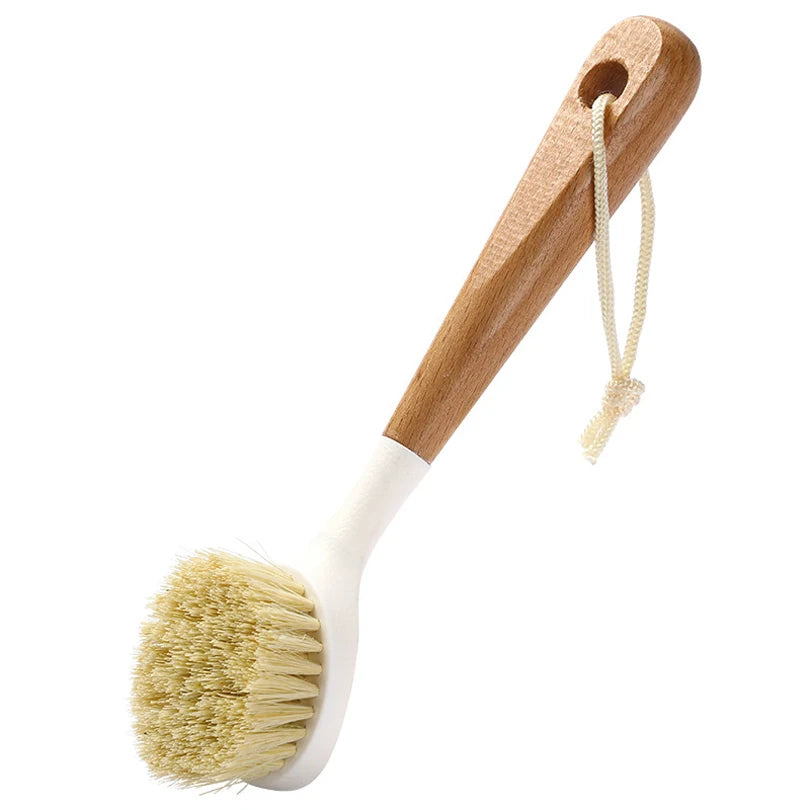 Long Handle Wooden Dish Brush Beech Bowl Scrubbing Brush for Kitchen