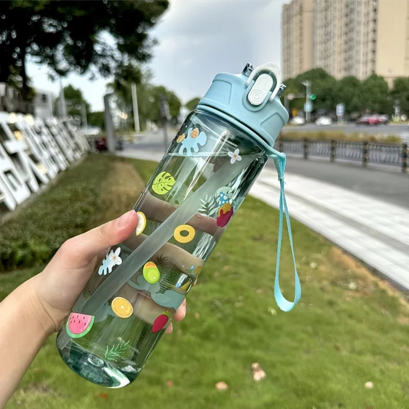 Transparent Cartoon Water Bottle Large Capacity Sports Fitness Cup